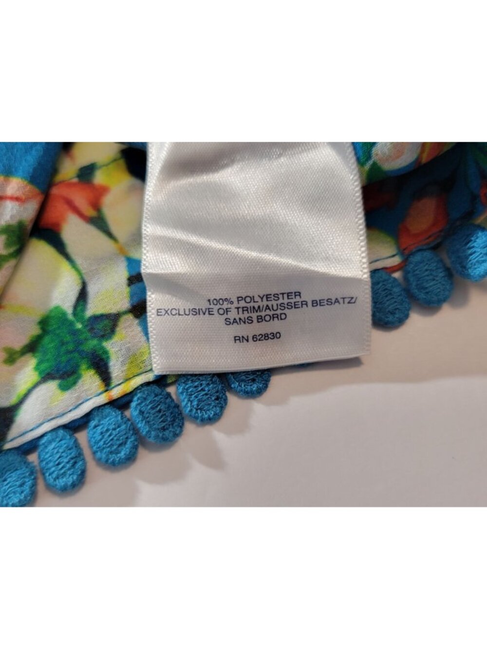 Lands' End womens Floral Sheer Blue Kimono Top With Pom Pom Trim Lightweight - Picture 10 of 10